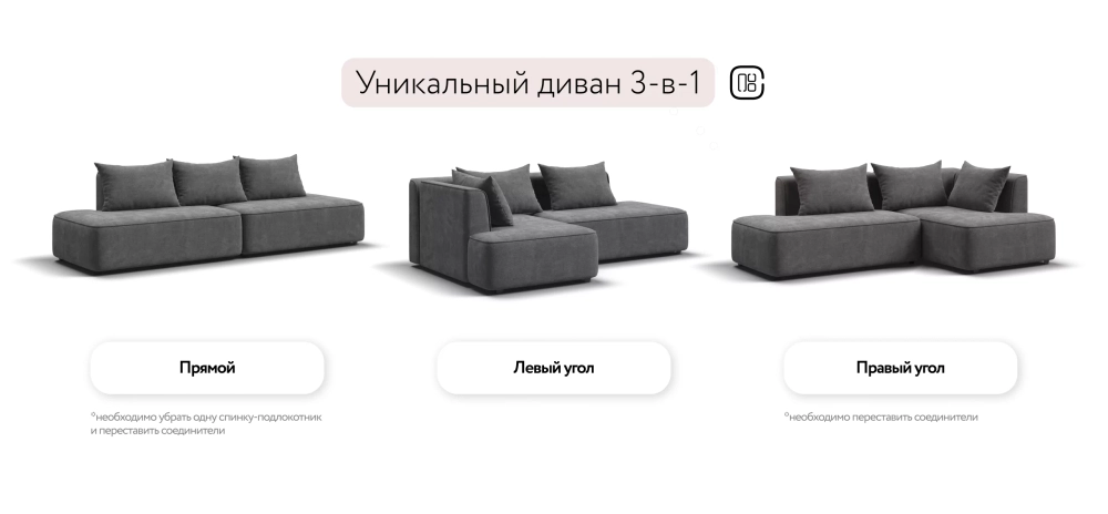 Угловой диван левый Кинг Твин Шенилл Клауд графит