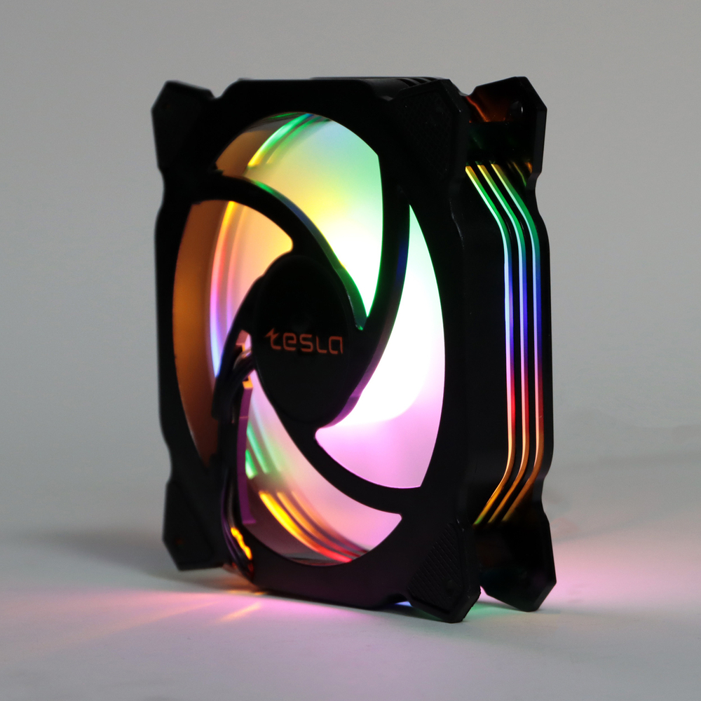 Комплект из 3 вентиляторов TESLA RGB120-RB3, 120мм, 1200rpm, 3-pin+Molex, черный-белый/FRGB, 38CFM, 21дБ, антивибропрокладки (TSL-120-RB3)