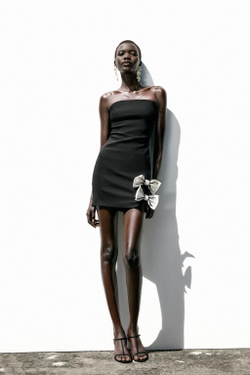 ZARА МИНИ-ПЛАТЬЕ С БАНТАМИ, ЧЕРНЫЙ