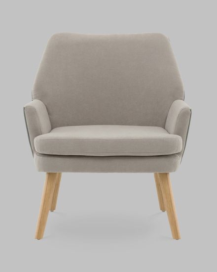 Кресло Харви серый с серой экокожей деревянные ножки