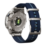 Спортивные часы Garmin MARQ Captain (Gen 2), тёмно-синий нейлоновый ремешок, тёмно-синий силиконовый ремешок Безель из титана и керамики, корпус из титана, AMOLED-дисплей с куполообразным сапфировым стеклом. Нейлоновый ремешок жаккардового переплетения и