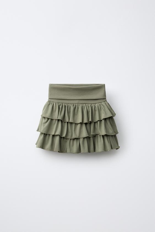 ZARA ЮБКА-ШОРТЫ С ВОЛАНАМИ И ОТВОРОТАМИ, ХАКИ