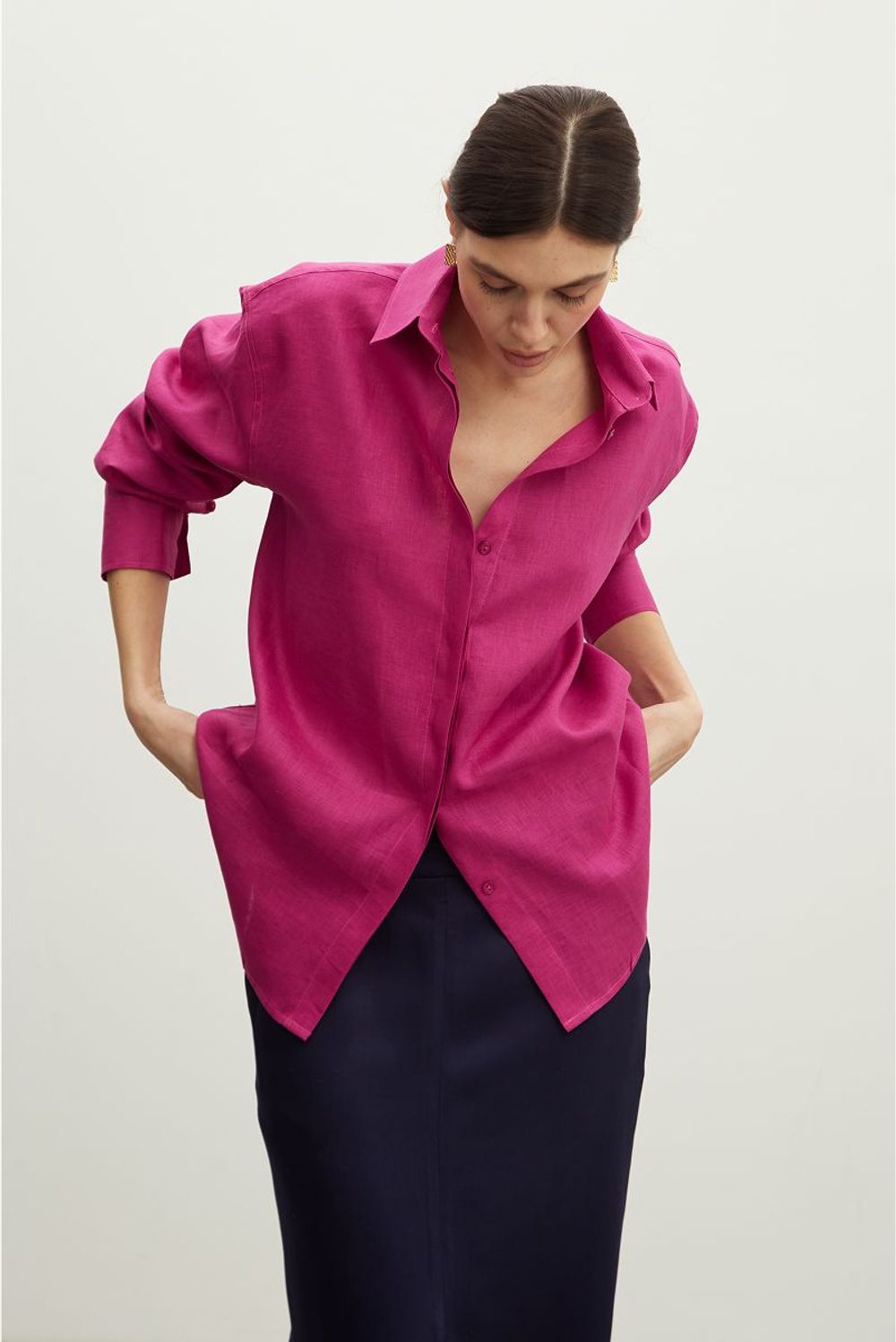 Рубашка Хельсинки Фуксия лен