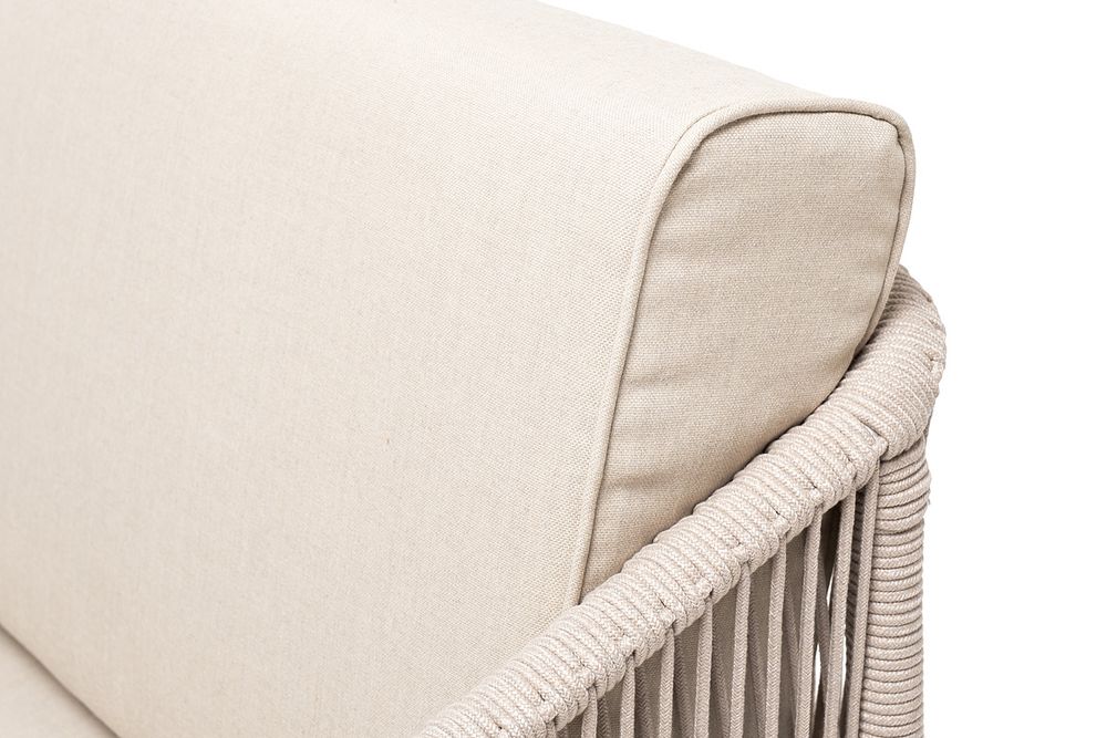 "Канны" диван 2-местный плетеный из роупа, основание дуб, роуп бежевый круглый, ткань бежевая 15052