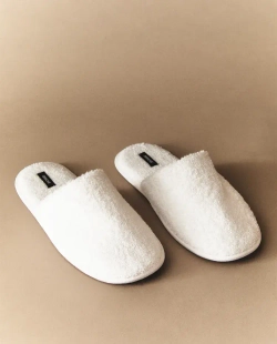 ZARA HOME МАХРОВЫЕ ТАПОЧКИ, БЕЛЫЙ