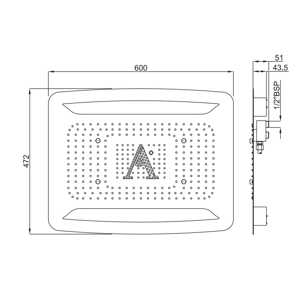 Artize, потолочный душ, Rainjoy, 3-режимн., 600х472 мм,  Хром OSA-CHR-70005