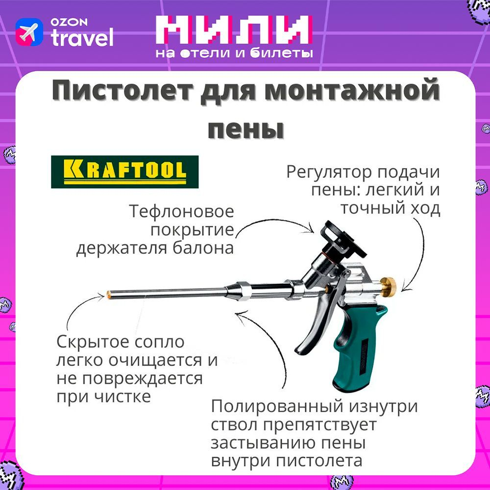 Пистолет для монтажной пены KRAFTOOL ProKraft профессиональный с тефлоновым покрытием держателя