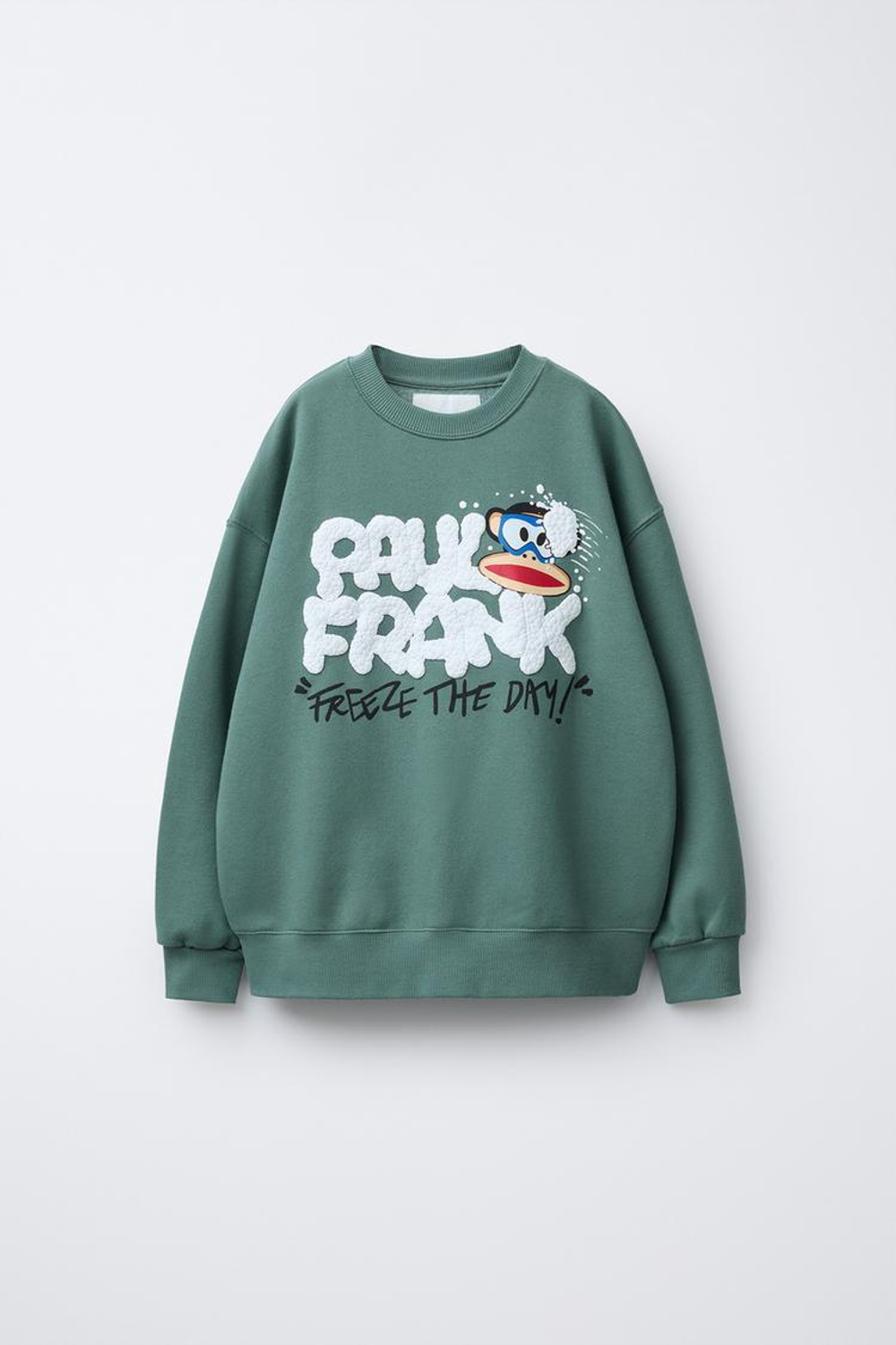 ZARA ТОЛСТОВКА С РЕЛЬЕФНОЙ НАДПИСЬЮ PAUL FRANK ®, ЗЕЛЕНЫЙ/СЕРЫЙ