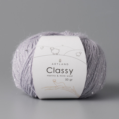 Classy, пряжа с люрексом и пайетками, шелк-5%, мериносовая шерсть-20%, нейлон-30%, норка-45%, 50 гр, 240 м, серо-голубой