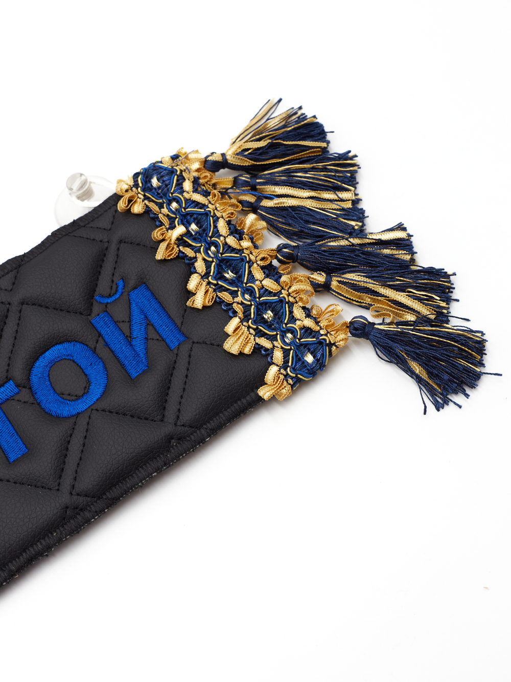 Карман Данила (черный с синей вышивкой, экокожа)