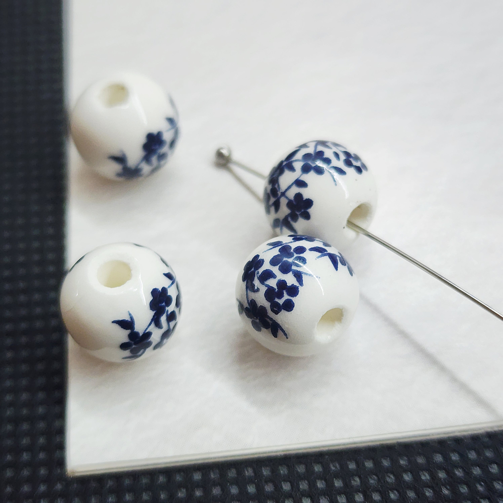 Бусины Гжель, керамические, темно - синие, р-р 10мм, штучно