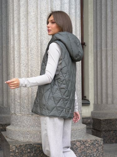 Графитовый утепленный жилет с капюшоном