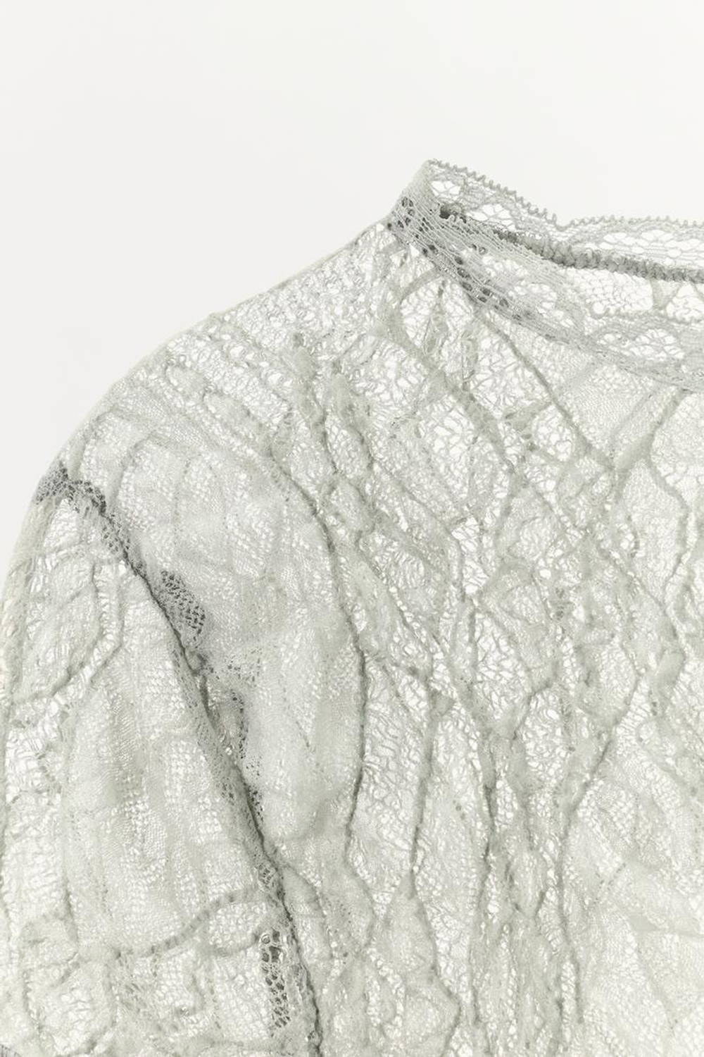 ZARA КРУЖЕВНОЙ КРОП-ТОП, ЗЕЛЕНОВАТЫЙ