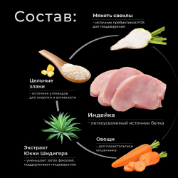 Корм сухой для взрослых собак породы Папийон, с индейкой, 800 гр, QUATTRO