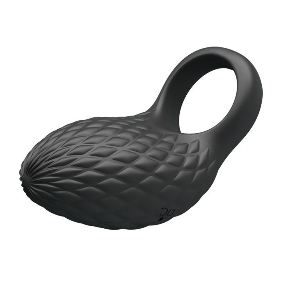 Черное эрекционное виброкольцо с рельефным дизайном