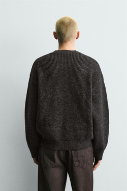 ZARA СВИТЕР ИЗ РЕЛЬЕФНОЙ ТКАНИ С КОНТРАСТНЫМИ ЭЛЕМЕНТАМИ, ЧЕРНЫЙ
