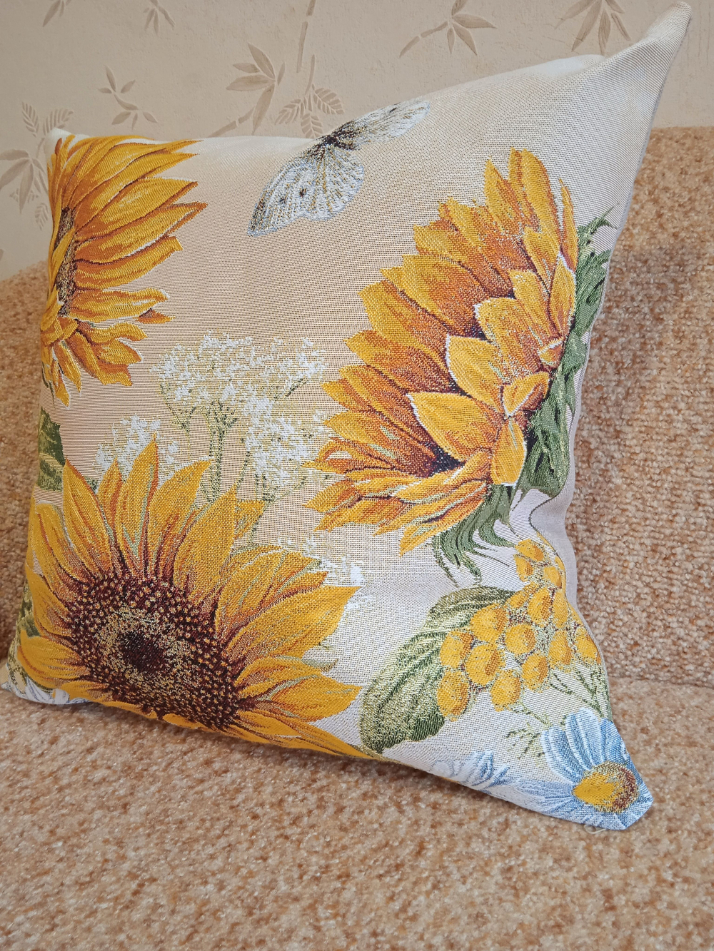 Набор гобеленовых чехлов на декоративные подушки Подсолнухи триптих 47х47 3 шт