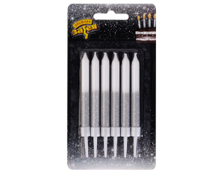 Веселая затея Свечи для торта 8см Глиттер серебро /6 шт