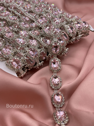 Тесьма (цепочка) розовые стразы в серебре