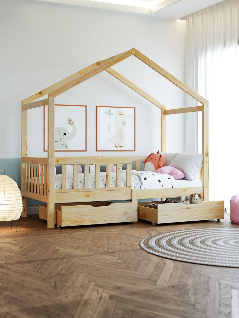 Кровать детская 160х80, Фиона, односпальная, с бортиками, из массива дерева, натуральный лак, Dipriz