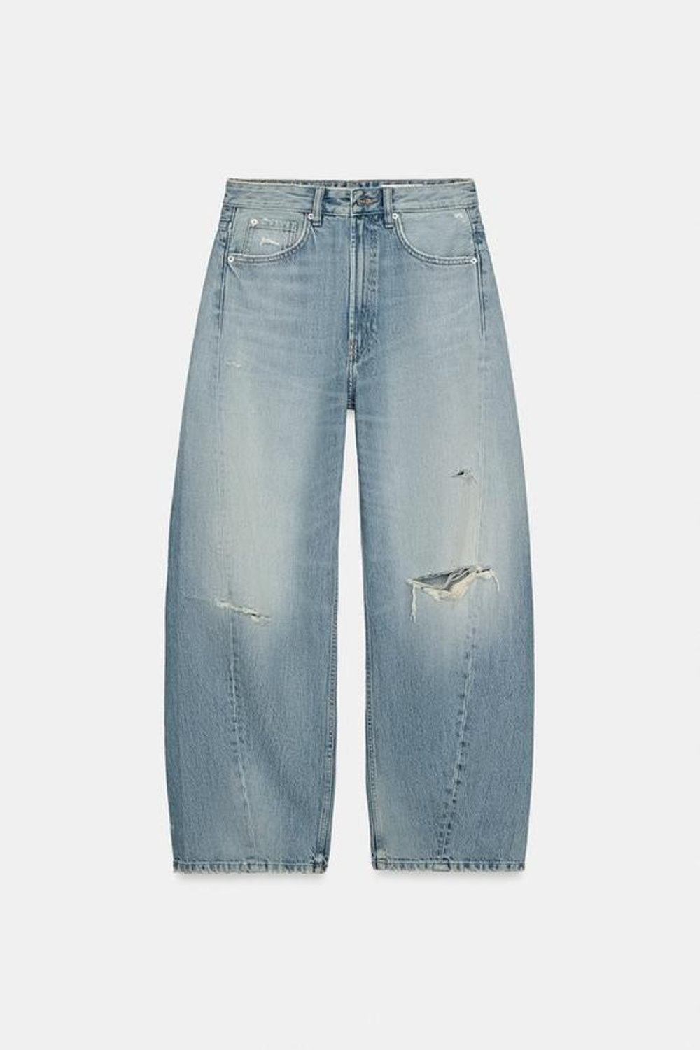 ZARA ДЖИНСЫ TRF BAGGY BALLOON СО СРЕДНЕЙ ПОСАДКОЙ, НЕБЕСНО-ГОЛУБОЙ