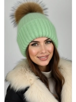 шапка ангора с меховым помпоном зимняя пушистая стильная