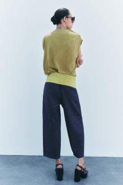 ZARA ТОП АСИММЕТРИЧНОГО КРОЯ В СТИЛЕ РУСТИК, СВЕТЛО-ОЛИВКОВЫЙ