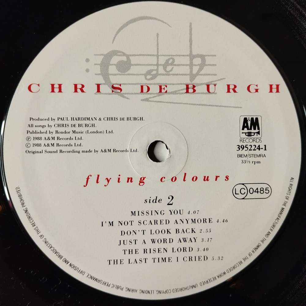 Винтажная виниловая пластинка LP Chris de Burgh Flying Colours (Germany 1988) Leather On My Shoes