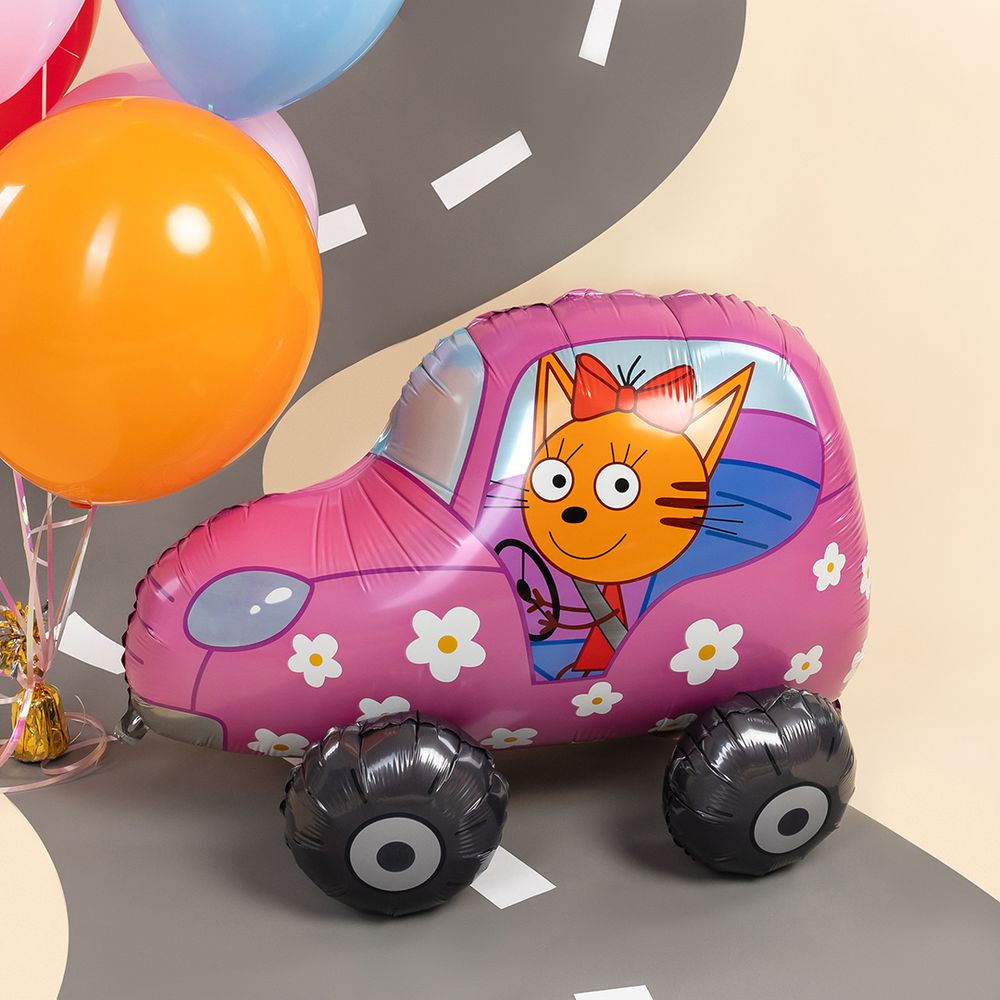 Шар 3D (29''/74 см) Фигура, Три Кота, Карамелька в машинке, 1 шт. в уп.