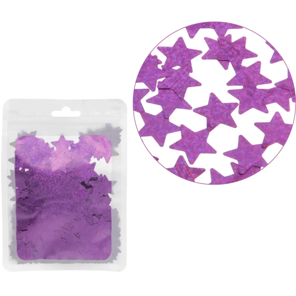 Конфетти «Звездочки галограмма» 15 г (2 см), Фиолетовый