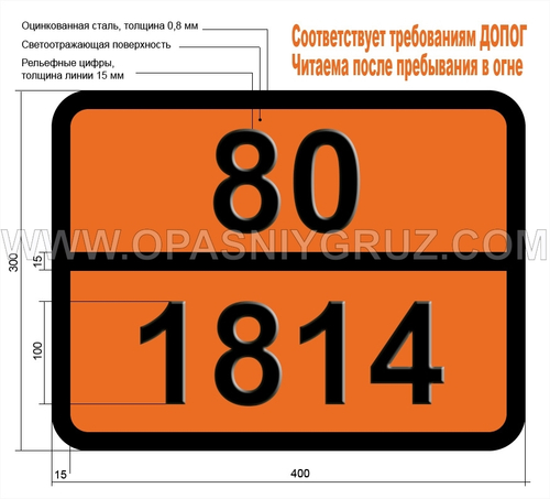 Табличка Опасный груз 80-1814 КАЛИЯ ГИДРОКСИДА РАСТВОР