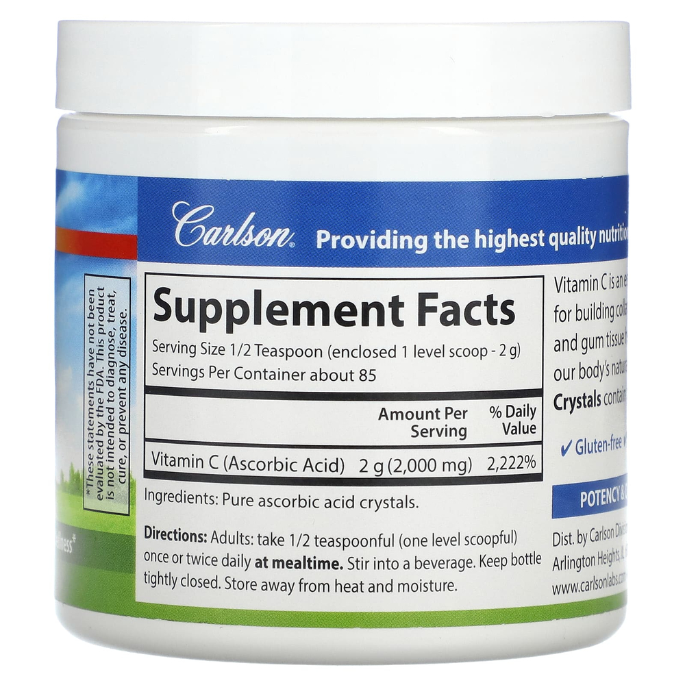 Carlson, Кристаллы витамина C, 170 г (6 унций)