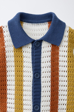 ZARA ТРИКОТАЖНАЯ РУБАШКА В ПОЛОСКУ, ТЕМНЫЙ РЫЖЕВАТО-КОРИЧНЕВЫЙ