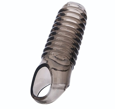 Дымчатая насадка с рёбрышками и подхватом мошонки ToyFa XLover - 12,5 см. (Цвет: черный)