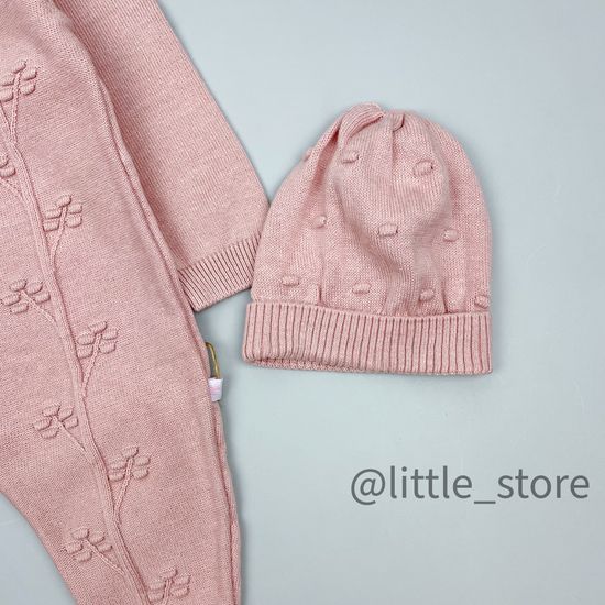Комбинезон вязаный с шапочкой "Нежность", пудра