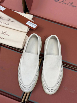 Светло-бежевые лоферы Loro Piana Summer Walk с плетением по периметру