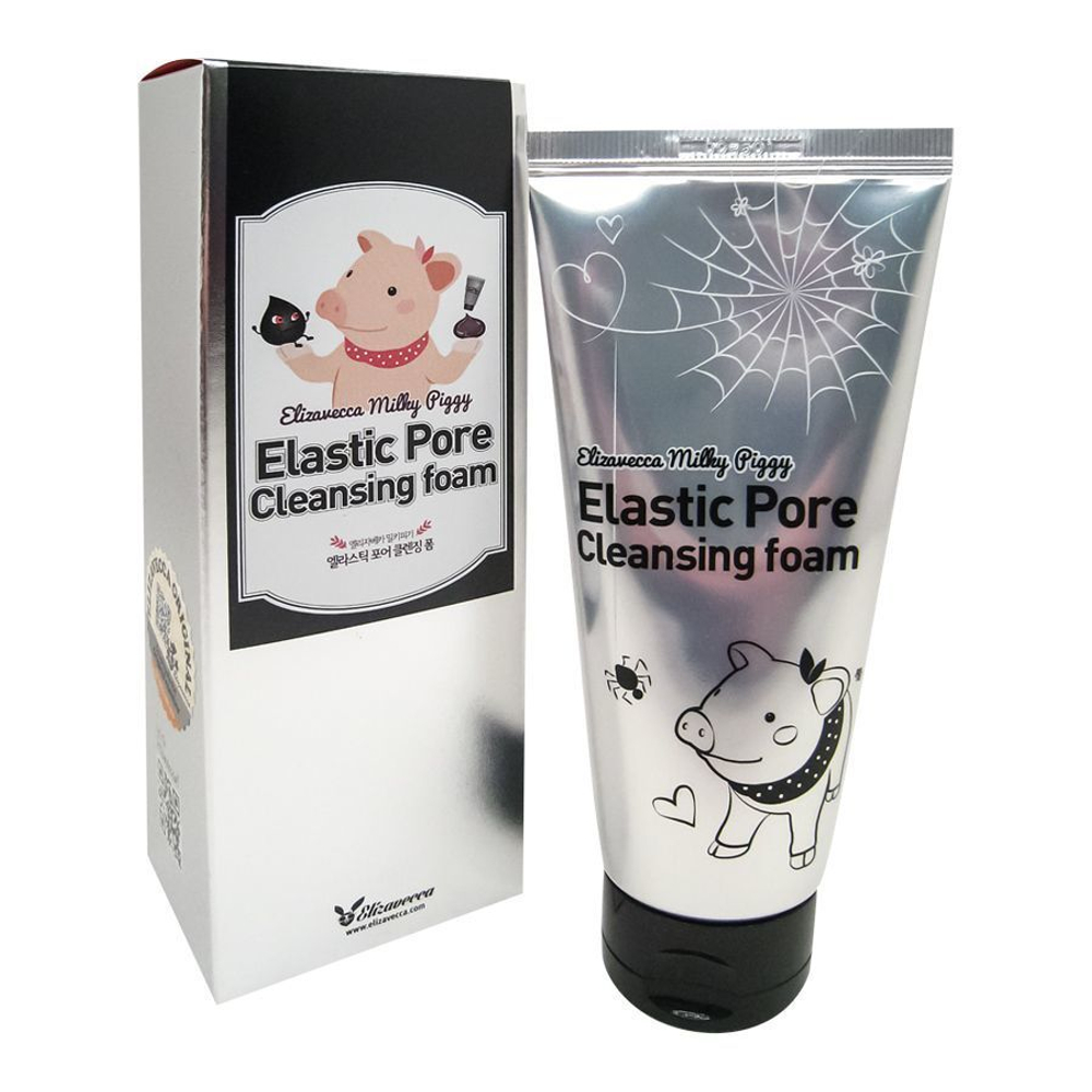 Маска-Пенка для умывания с древесным углем черная Elizavecca Milky Piggy Elastic Pore Cleansing Foam, 120 мл.