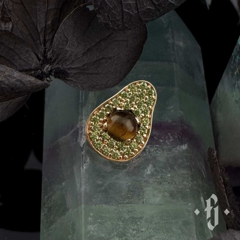 Накрутка &quot;Avocado&quot; - Желтое золото - Tiger Eye &amp; Spring Green CZ