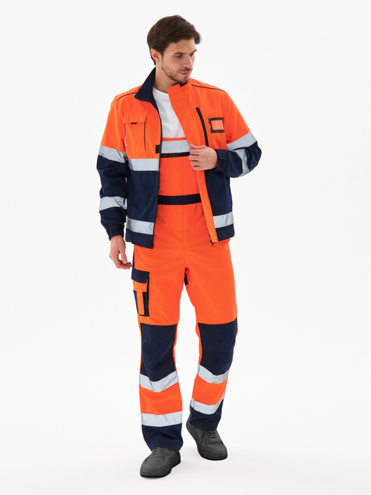 Костюм сигнальный PROFLINE Specialist-2 МВО (тк.Смесовая,240) п/к, оранжевый/т.синий