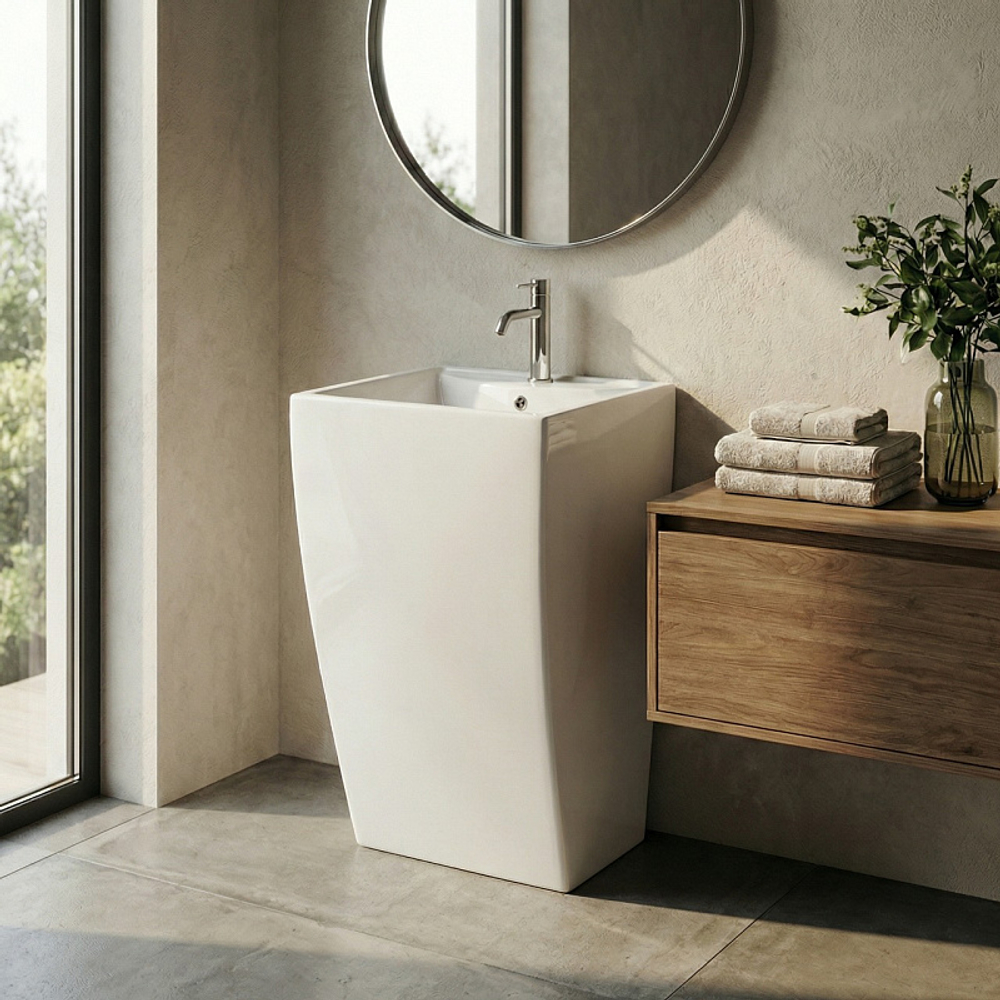 Раковина напольная Azario COMELLA 480х420х855 отдельностоящая, прямоугольная, белый глянцевый (AZ-314)