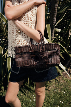 ZARA ПЛЕТЕНАЯ СУМКА, ШОКОЛАДНЫЙ