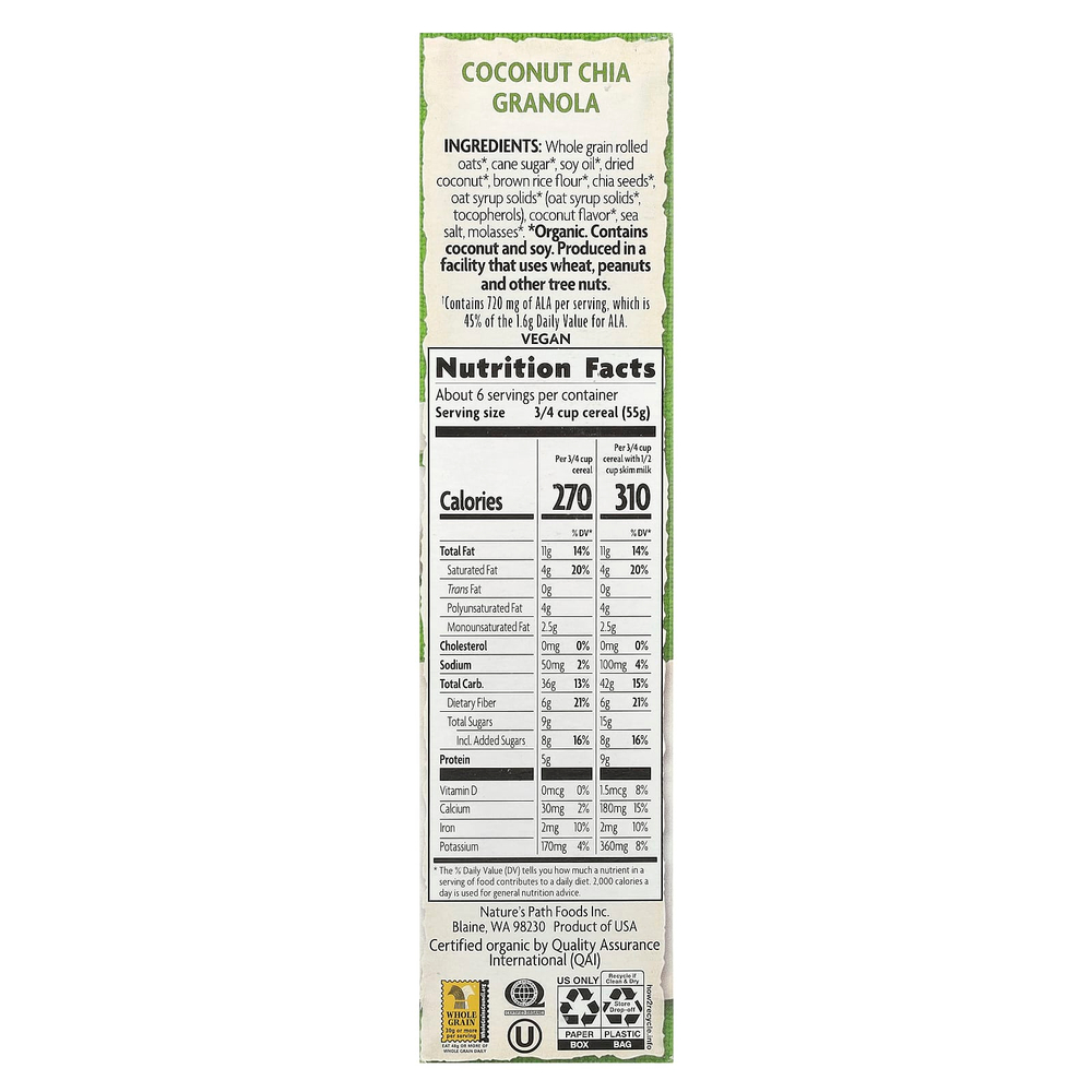 Nature's Path, Органическая гранола с кокосом и чиа, 350 г (12.34 oz)