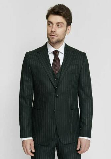 Мужской классический костюм тройка (зеленый) в полоску Б14