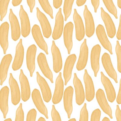 Спелый банан. Сладкие фрукты. Набор ярких вкусных тропических фруктов. Банановый паттерн.