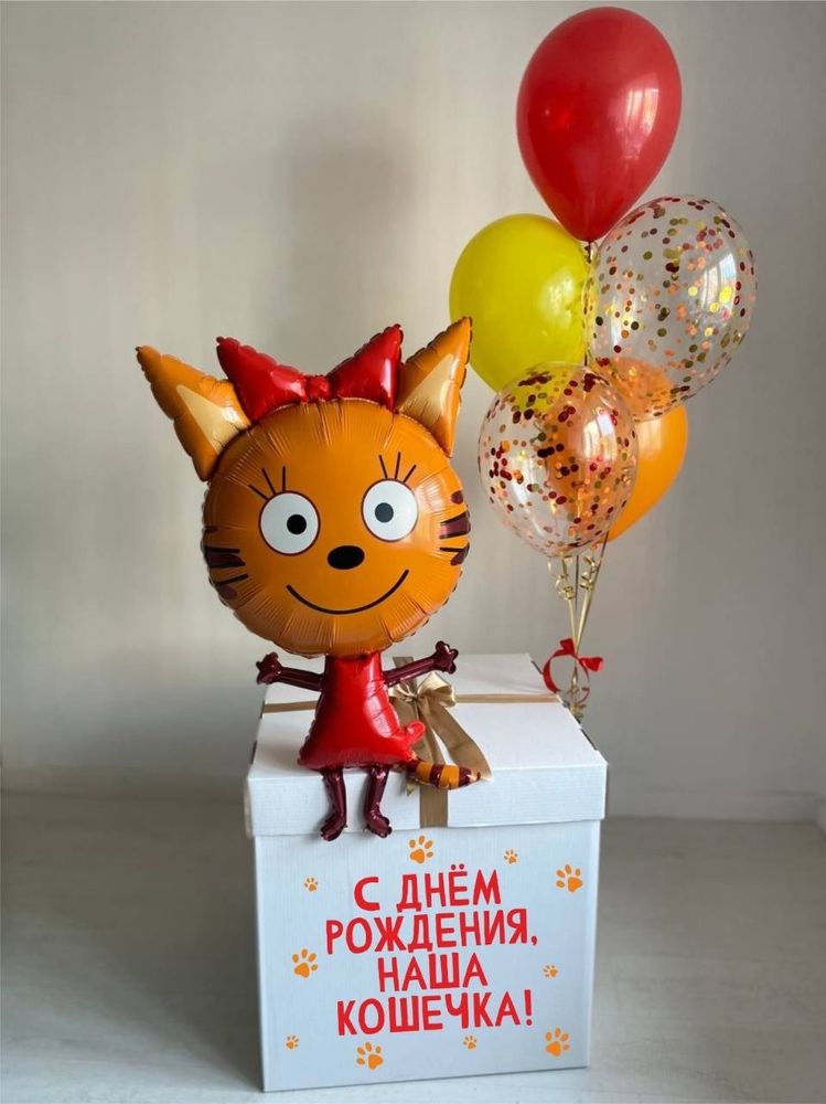 Воздушные шары Три кота/Карамелька оранжевый/белый №3260
