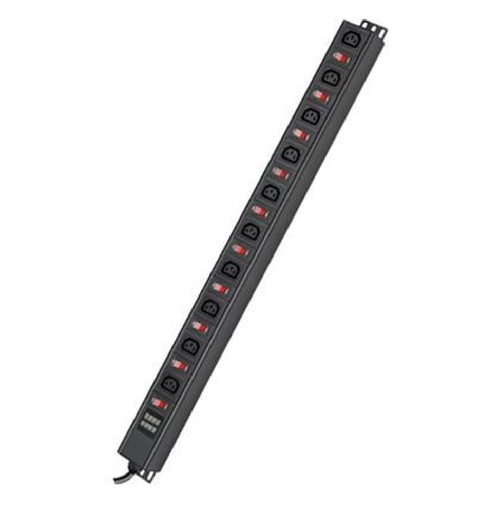 Блок распределения питания (PDU) 0U 10A с индикацией и защитой, Вых:10 С13, Вх:С14