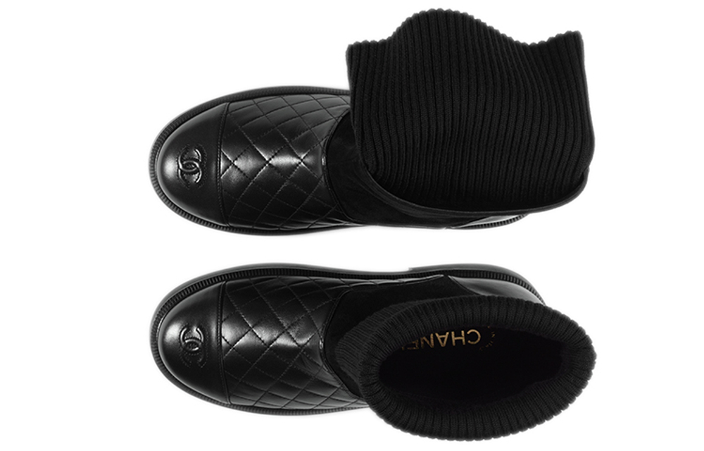 CHANEL Leather Ankle Boots Women"s Black