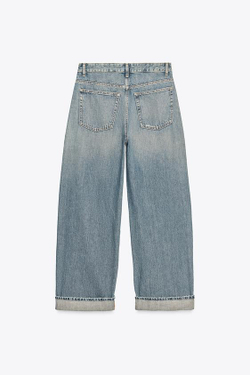 ZARA ДЖИНСЫ BAGGY FOLDED TRF СО СРЕДНЕЙ ПОСАДКОЙ, СИНИЙ