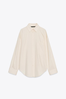 ZARA РУБАШКА ОВЕРСАЙЗ С ЗАВЯЗКАМИ, СВЕТЛО-БЕЖЕВЫЙ