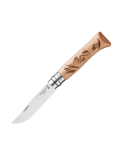 Нож Opinel №8 Alpine adventures, нержавеющая сталь, рукоять дуб, гравировка лыжи, 002188